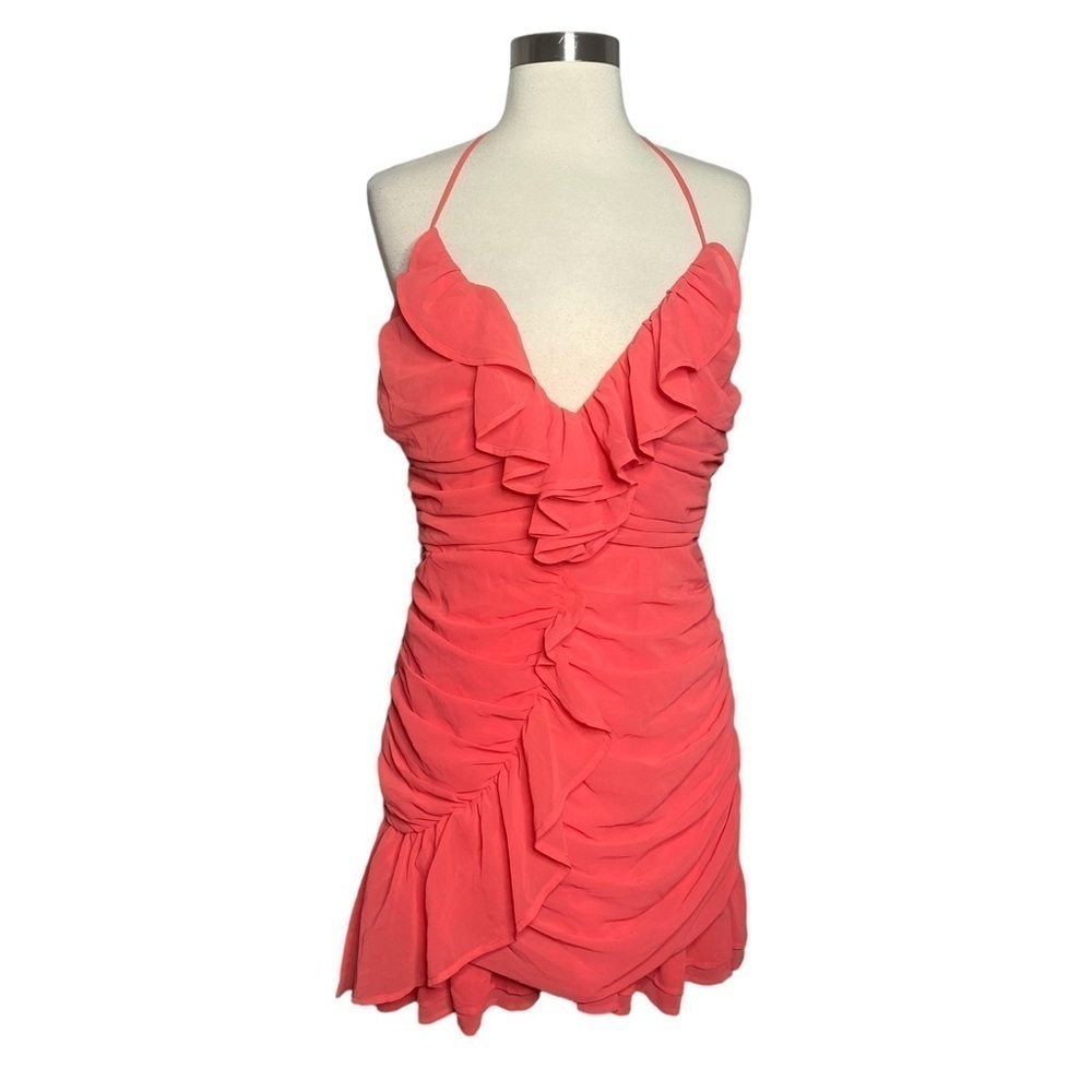 Fashion Nova Crazy About You Ruched Mini Dress Coral Size L